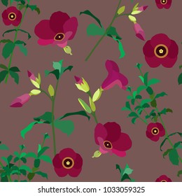 Allamanda cathartica, red allamanda, bright vintage color. minimal vector seamless pattern