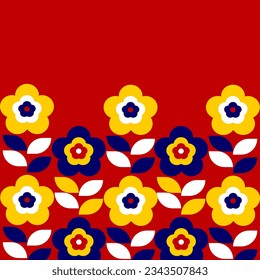 Allamanda flowers pattern in vibrant Malaysia's flag colors.