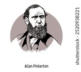 Allan Pinkerton was an American cooper, abolitionist, detective and spy of Scottish descent. Hand-drawn vector illustration