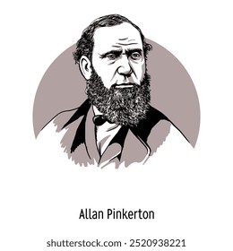 Allan Pinkerton war ein amerikanischer Cooper, Abschaffer, Detektiv und Spion schottischer Abstammung. Handgezeichnete Vektorgrafik