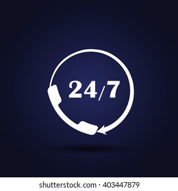 All-day customer support call-center. Flat vector icon