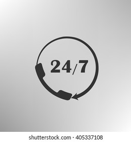 All-day customer support call-center. Flat vector icon