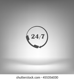 All-day customer support call-center. Flat vector icon