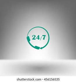 All-day customer support call-center. Flat vector icon