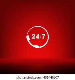 All-day customer support call-center. Flat vector icon