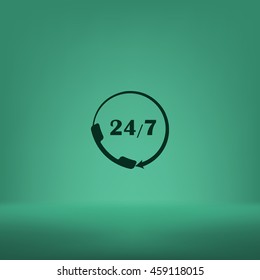 All-day customer support call-center. Flat vector icon