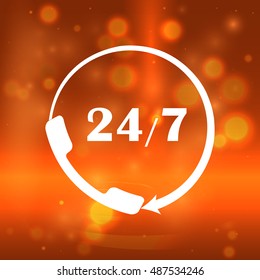 All-day customer support call-center. Flat vector icon
