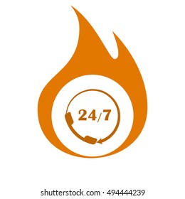 All-day customer support call-center. Flat vector icon
