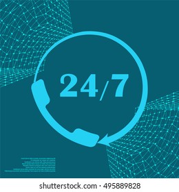 All-day customer support call-center. Flat vector icon