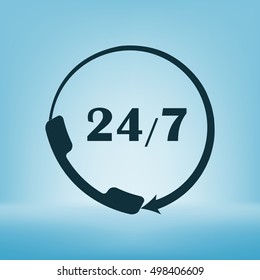 All-day customer support call-center. Flat vector icon