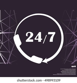 All-day customer support call-center. Flat vector icon