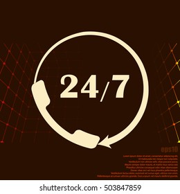 All-day customer support call-center. Flat vector icon