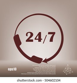 All-day customer support call-center. Flat vector icon