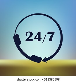 All-day customer support call-center. Flat vector icon