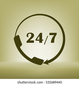 All-day customer support call-center. Flat vector icon