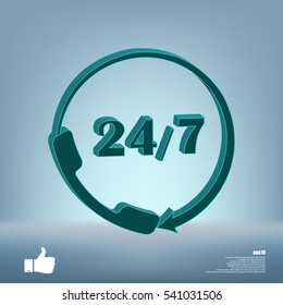 All-day customer support call-center. Flat vector icon