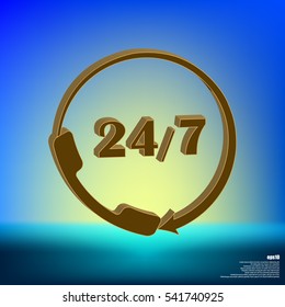 All-day customer support call-center. Flat vector icon