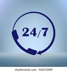 All-day customer support call-center. Flat vector icon
