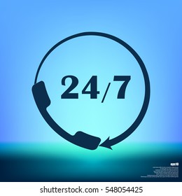 All-day customer support call-center. Flat vector icon