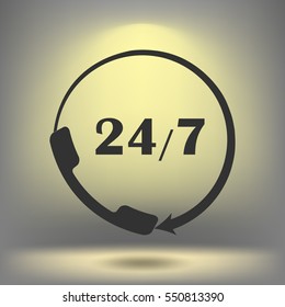 All-day customer support call-center. Flat vector icon