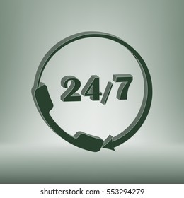 All-day customer support call-center. Flat vector icon