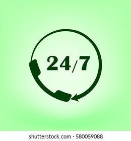 All-day customer support call-center. Flat vector icon