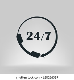 All-day customer support call-center. Flat vector icon