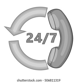 All-day customer support call-center icon. Gray monochrome illustration of all-day customer support vector icon for web design