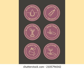 all-day moisturizing, silicone-free, no anionic detergents, allergic tested, alcohol-free, eco-friendly icon set vector