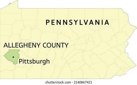 Allegheny County and city of Pittsburgh location on Pennsylvania state map