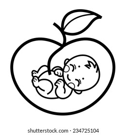 allegorical symbol of motherhood and pregnancy - baby inside apple - vector stylized illustration for logos, signs, icons and design cards, invitations and baby shower