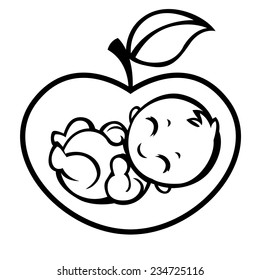 allegorical symbol of motherhood and pregnancy - baby inside apple - vector stylized illustration for logos, signs, icons and design cards, invitations and baby shower