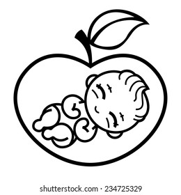 allegorical symbol of motherhood and pregnancy - baby inside apple - vector stylized illustration for logos, signs, icons and design cards, invitations and baby shower