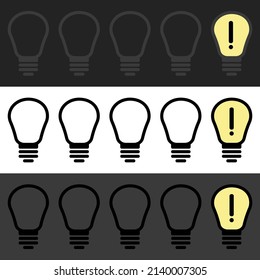 Allegory of an idea. Light bulbs. Exclamation mark in a burning light bulb. Key opinion leader. 