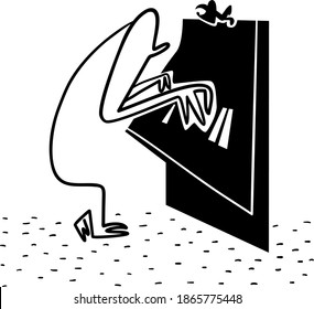 Allegory illustration. Valentine postcard, line drawing