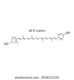 all-E-Lutein skeletal structure diagram.Caratenoid compound molecule scientific illustration on white background.