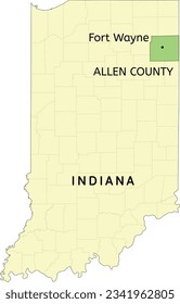 Allen County and city of Fort Wayne location on Indiana state map