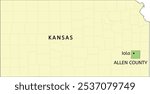 Allen County and city of Iola location on Kansas state map