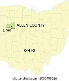 Allen County And City Of Lima Location On Ohio State Map