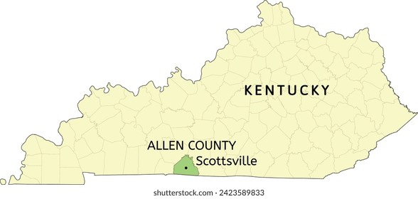 Allen County and city of Scottsville location on Kentucky state map