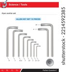 Allen key set for simple machines and tools