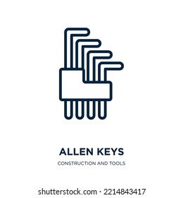 allen keys icon from construction and tools collection. Thin linear allen keys, repair, steel outline icon isolated on white background. Line vector allen keys sign, symbol for web and mobile