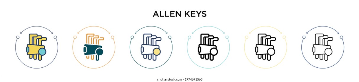 Allen keys icon in filled, thin line, outline and stroke style. Vector illustration of two colored and black allen keys vector icons designs can be used for mobile, ui, web