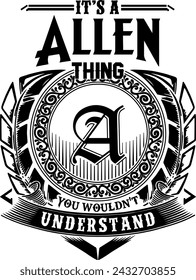 Allen last name desing for screen printing on t-shirts