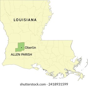 Allen Parish and town of Oberlin location on Louisiana state map