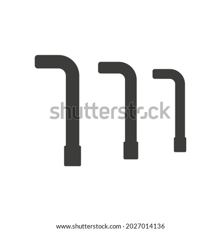 Allen wrench icon set. Hex wrenches in different size black silhouettes collection. Vector isolated on white