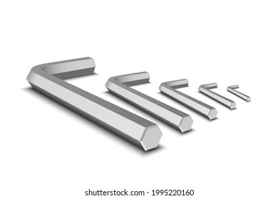 Allen wrench. Vector hexagonal key set isolated on a white background. 