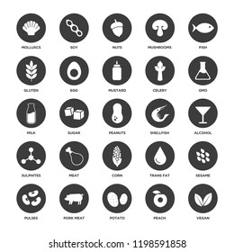 Allergen food icons set. Black and white. Vector illustration. svg