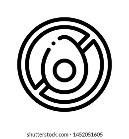 Allergen Free Chicken Egg Vector Thin Line Icon. Allergen Free Linear Pictogram. Crossed Out Mark White And Egg-yolk Healthy Produce. Nutrition Monochrome Contour Illustration