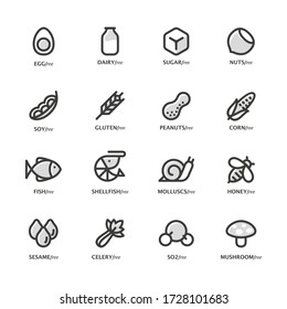 Allergen Free Icons Set (Black and White 16 pieces)